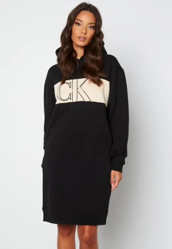 Calvin Klein Jeans Monogram Blocking Hoodie Dress BEH Ck Black M