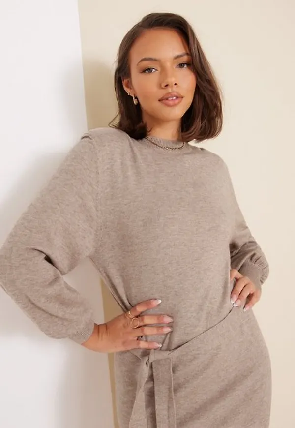 Only Onllely L/S O-Neck Belt Dress Cc Kn Långärmade klänningar Beige W. Melange