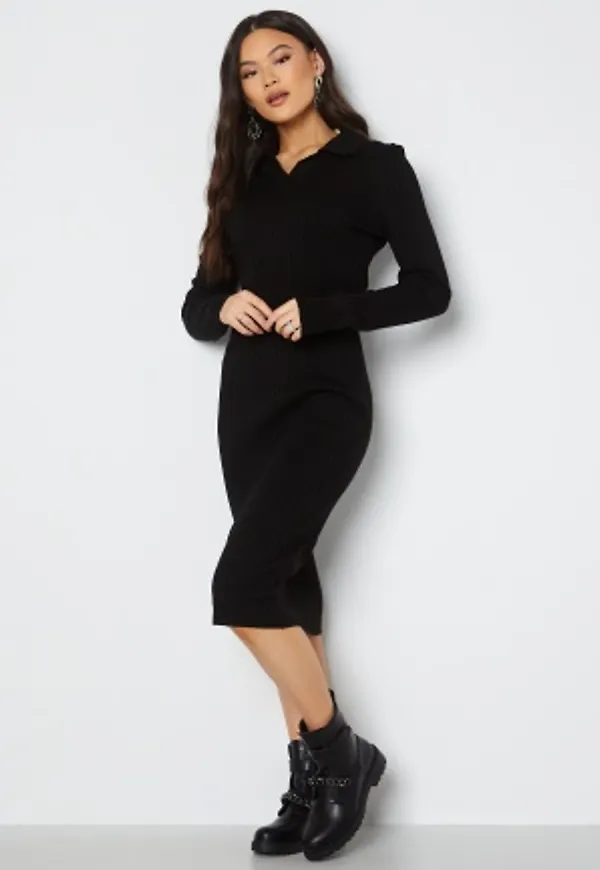 Trendyol Rib L/S Midi Dress Black S