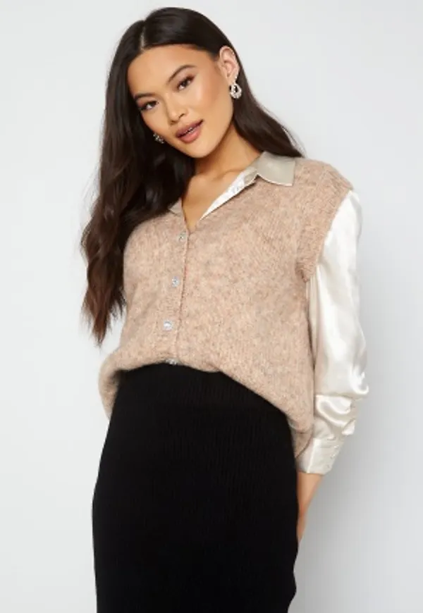 Y.A.S Silvo Knit Vest Cuban Sand Det. Mela M