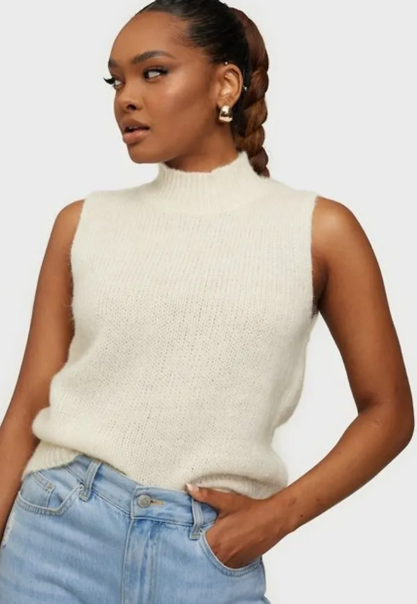 Vero Moda Vmsiv Sl Highneck Vest Ga Stickade västar Birch W Melange