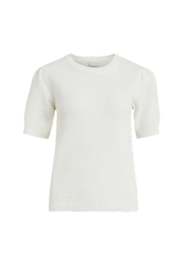Vila - Tröja viChassa Puff S/S Knit Top - Vit