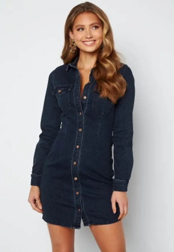 Noisy May Joy L/S Dress Dark Blue Denim L