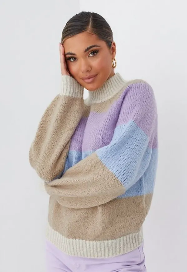 Pieces Pcoline Ls O-Neck Knit Bc Stickade tröjor Warm Sand Kentucky Blue-Lavendula-Birch