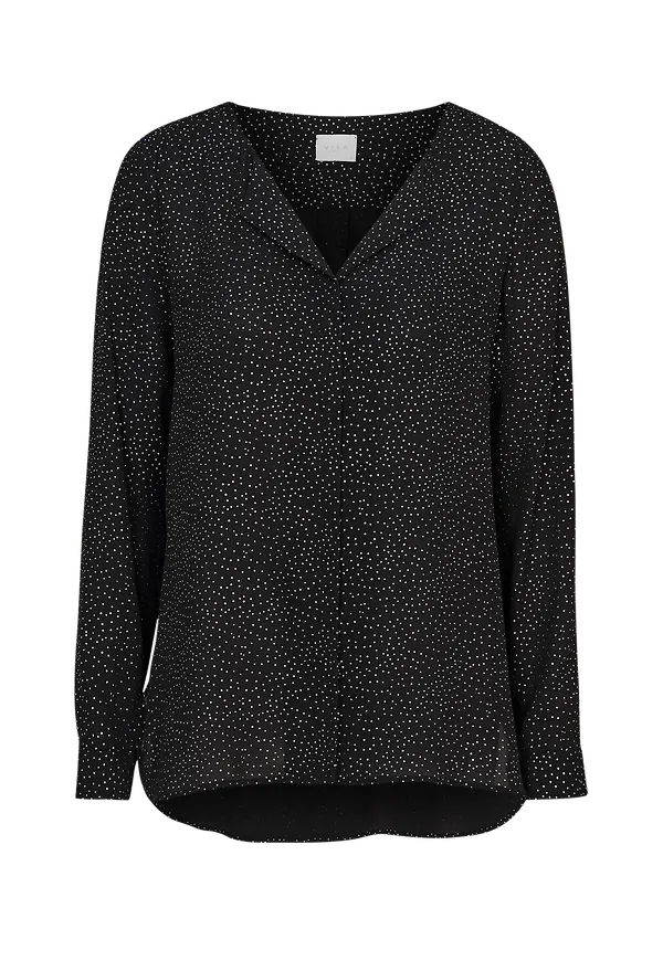 Vila - Blus viLucy L/S Foil Shirt - Svart