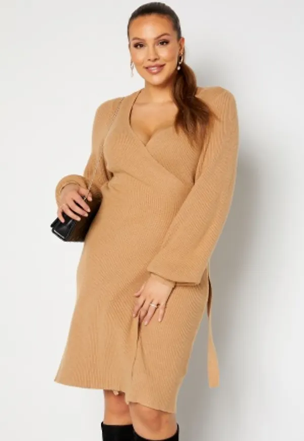 Vero Moda Curve Briahermosa LS Wrap Dress Tan 46/48