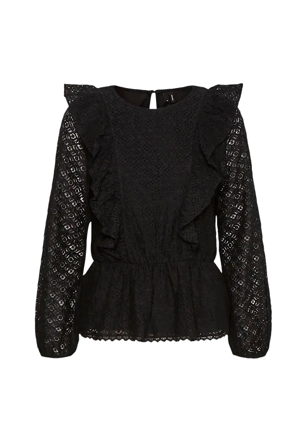 Vero Moda - Spetstopp vmHenny Lace L/S Peplum Top - Svart
