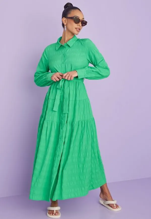 Pieces Pcfabi Ls Ankle Shirt Dress D2D Långärmade klänningar