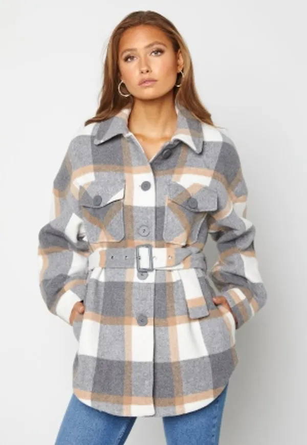 Pieces Selma Overshirt Jacket Whitecap Gray Checks L