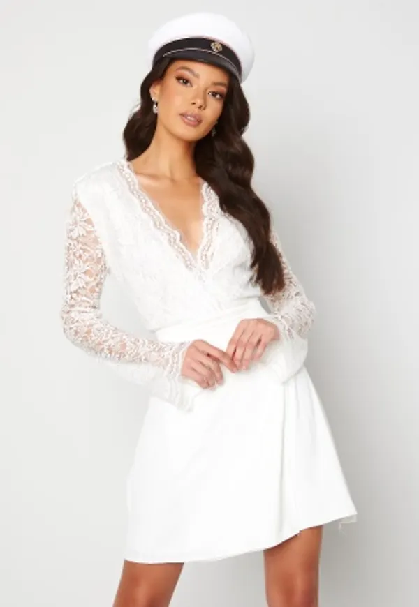 John Zack Lace Bodice Wrap Skater Dress White L (UK14)