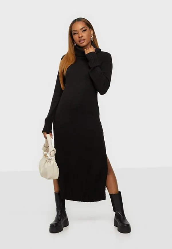NLY Trend Side Slit Knit Dress Maxiklänningar Svart