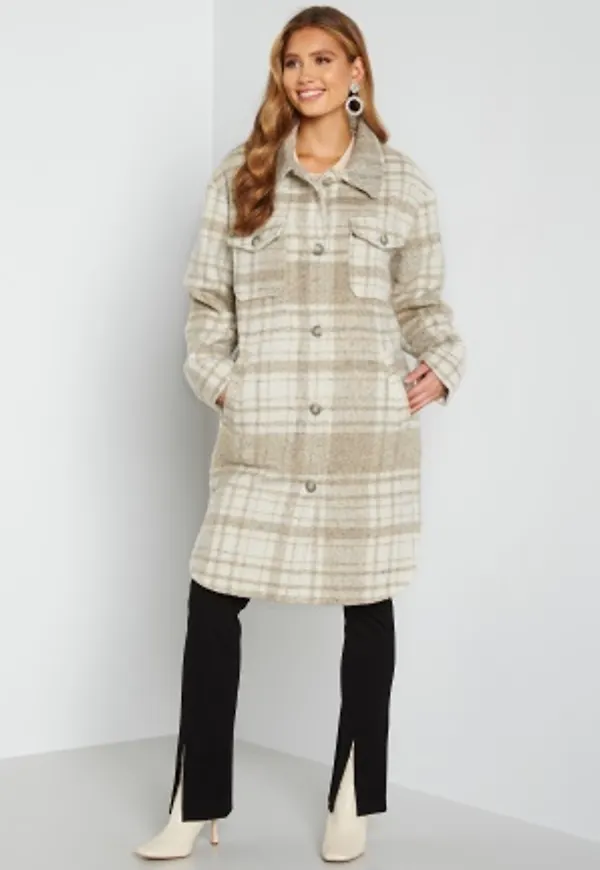 Rut & Circle Becky Check Coat 177 Light Beige/Whit S