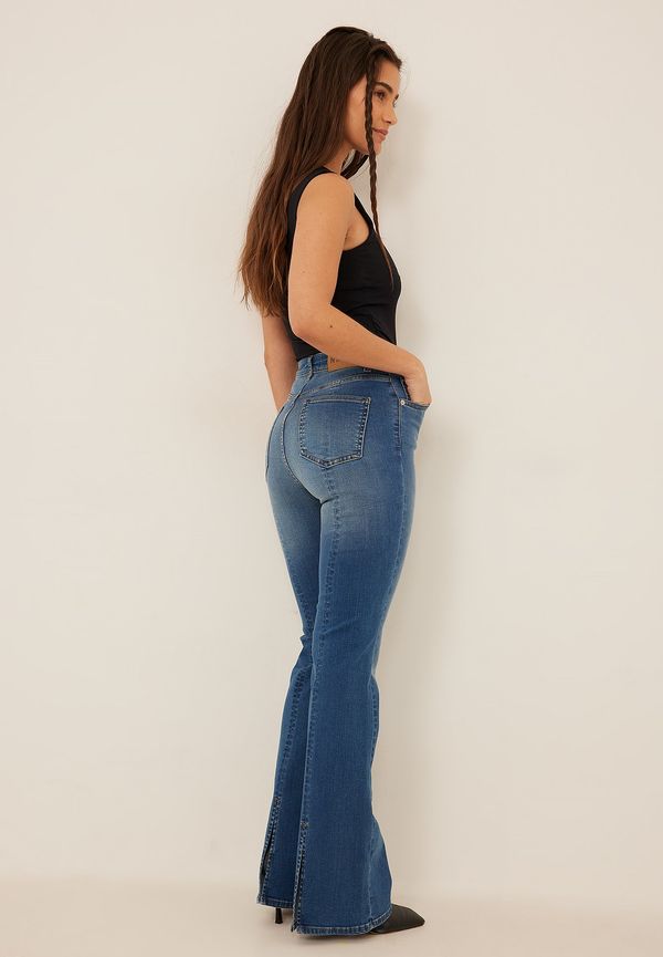 NA-KD Smala jeans med slits bak - Blue