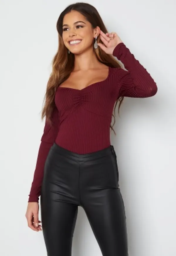 BUBBLEROOM Henly rib top Wine-red L