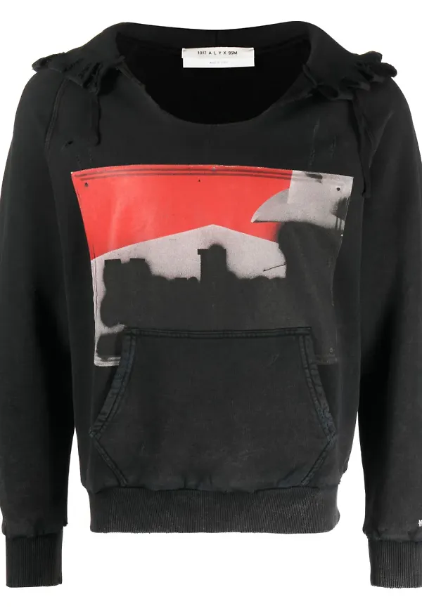 1017 ALYX 9SM hoodie med tryck - Svart