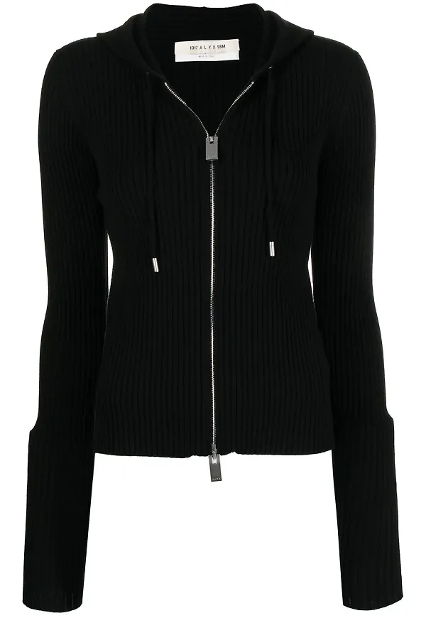 1017 ALYX 9SM ribbad hoodie med dragkedja - Svart