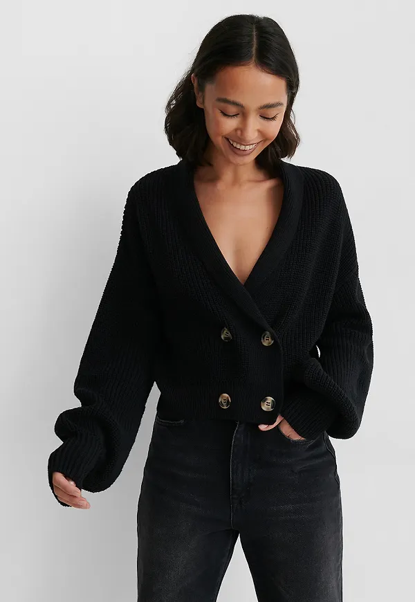 NA-KD Reborn Recycled Stickad Cardigan - Black
