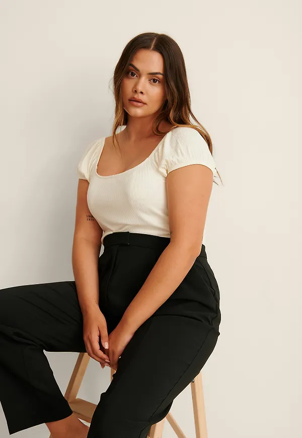 NA-KD Kortärmad Ribbad Topp - Offwhite
