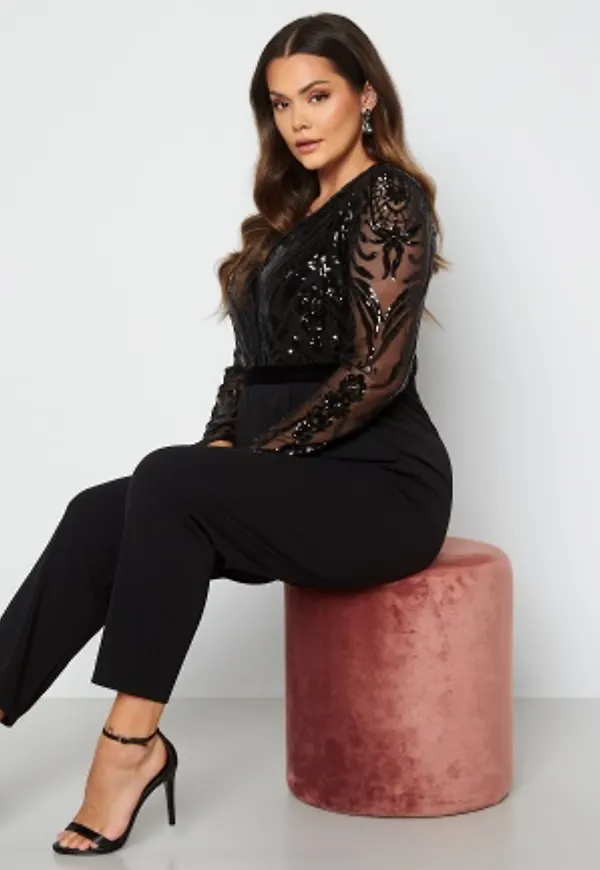 Goddiva Curve Sequin Bodice Jumpsuit Black 52 (UK24)