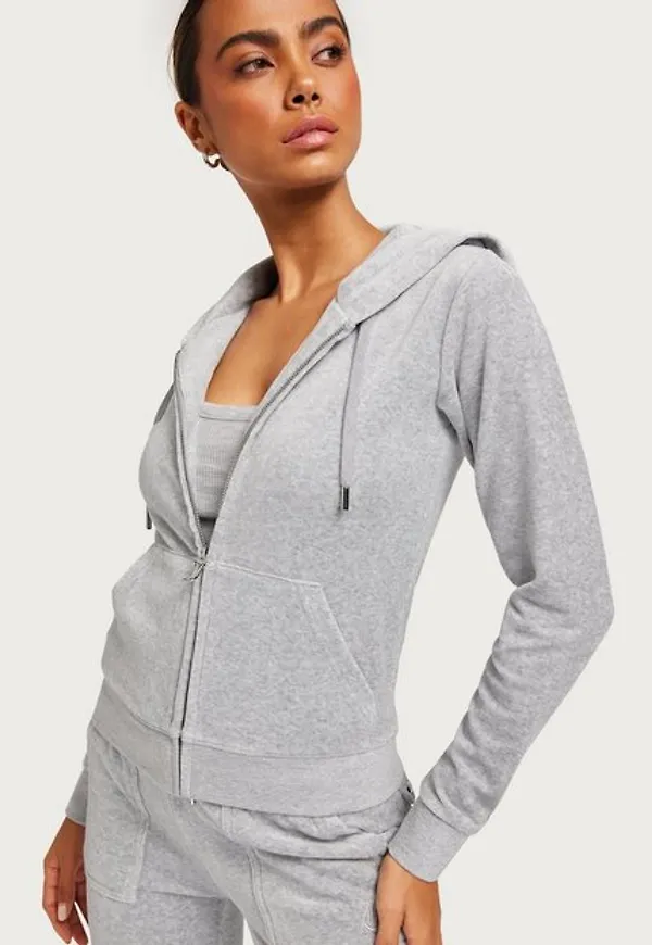 Juicy Couture Robertson Classic Velour Zip Trough Hoodie Hoodies Grey Marl