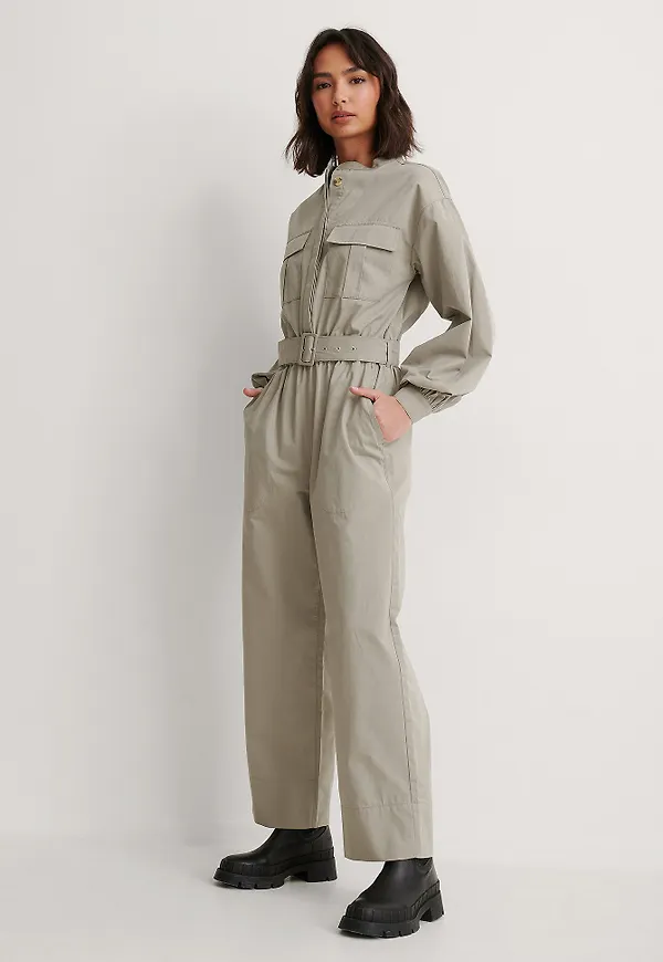 NA-KD Reborn Ekologisk Jumpsuit Med Bälte - Green