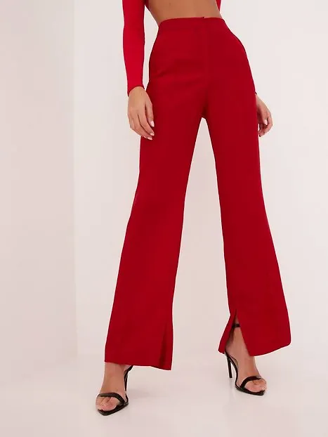NLY Trend Dressed Side Slit Pants Byxor Röd