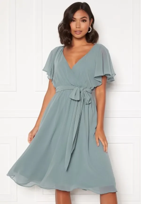 Goddiva Flutter Chiffon Midi Dress Blue XS (UK8)