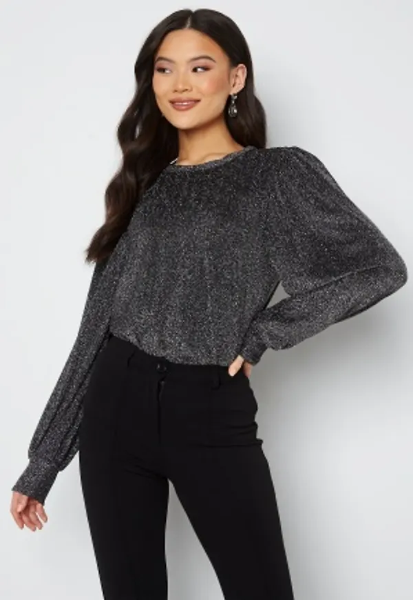 VILA Arley L/S Glitter Top Black Silver Glitter M