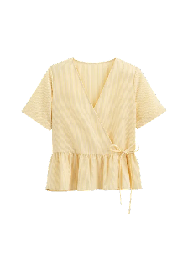 La Redoute - Randig blus med V-ringning och kort ärm - Vit