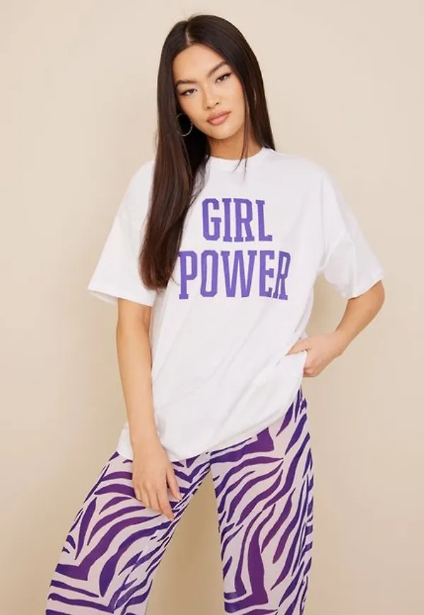 Only Onlstina S/S Oversized Top Box Jrs Oversized Bright White Girl Power