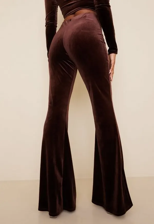 NLY One Flare Velvet Pant Byxor & Shorts Brun