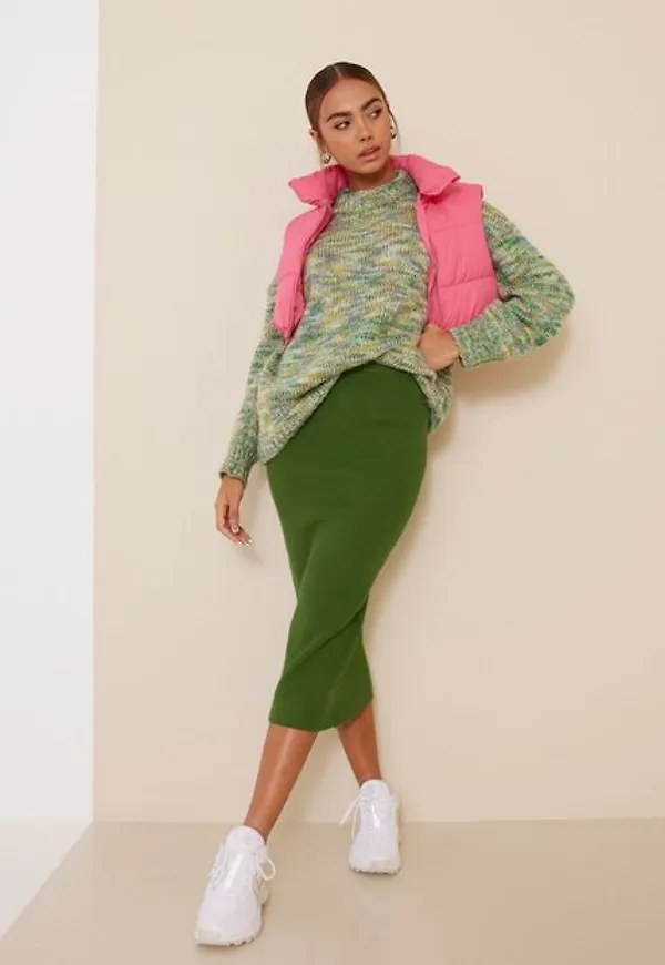 Object Collectors Item Objtujia Midi Knit Skirt a Fair Midikjolar Artichoke Green