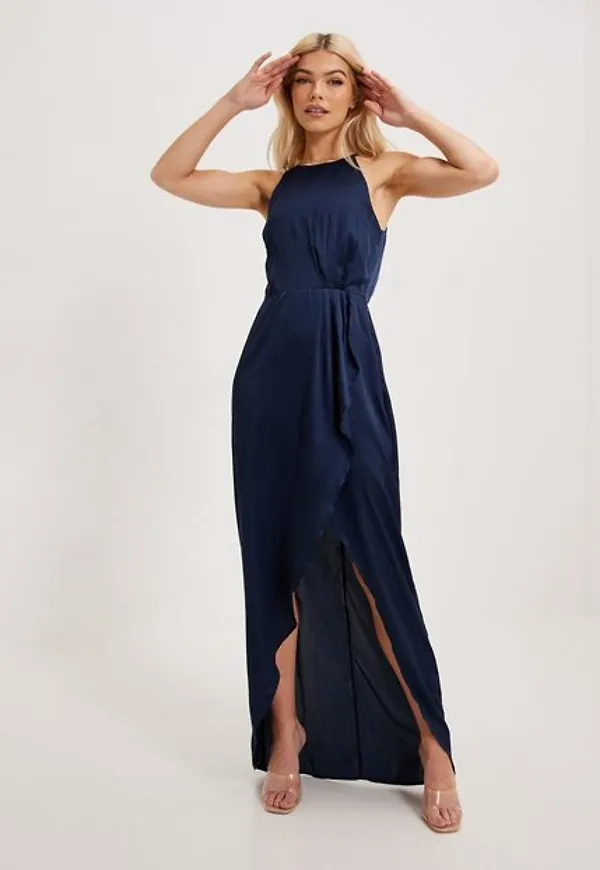 NLY Eve Drapy Satin Gown Fodralklänningar Navy