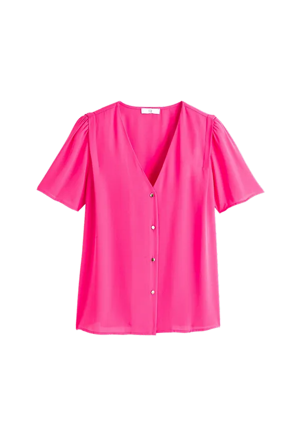 La Redoute - Blus med V-ringning och kort ärm - Rosa