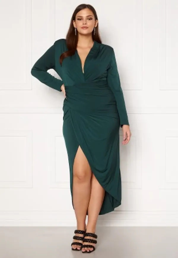 John Zack Curve Long Sleeve Rouch Curve Dress Forest Night 46 (UK18)