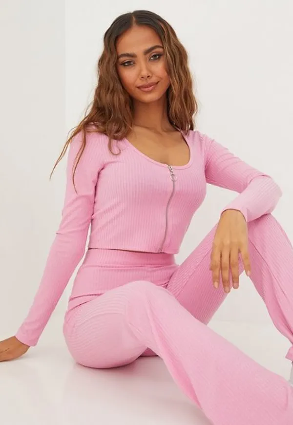 NLY Trend Ribbed Zip Set Jumpsuits Rosa
