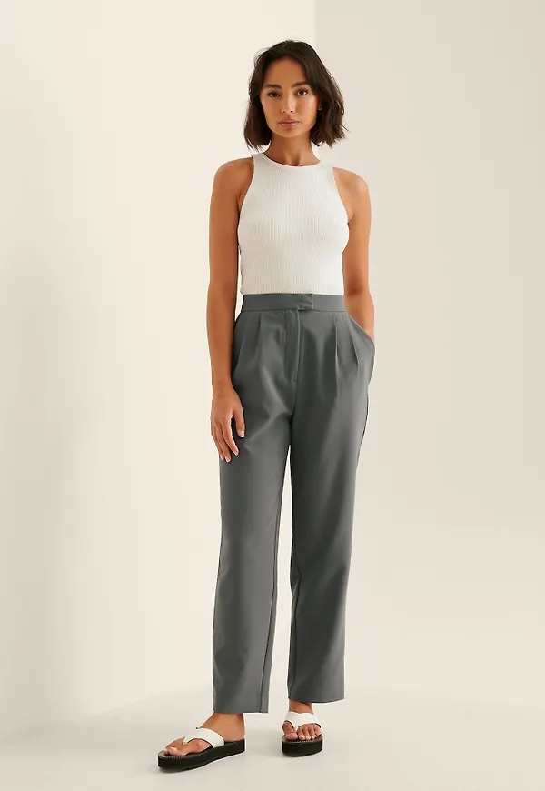 NA-KD Classic Veckad Byxor Med Elastisk Midja - Grey