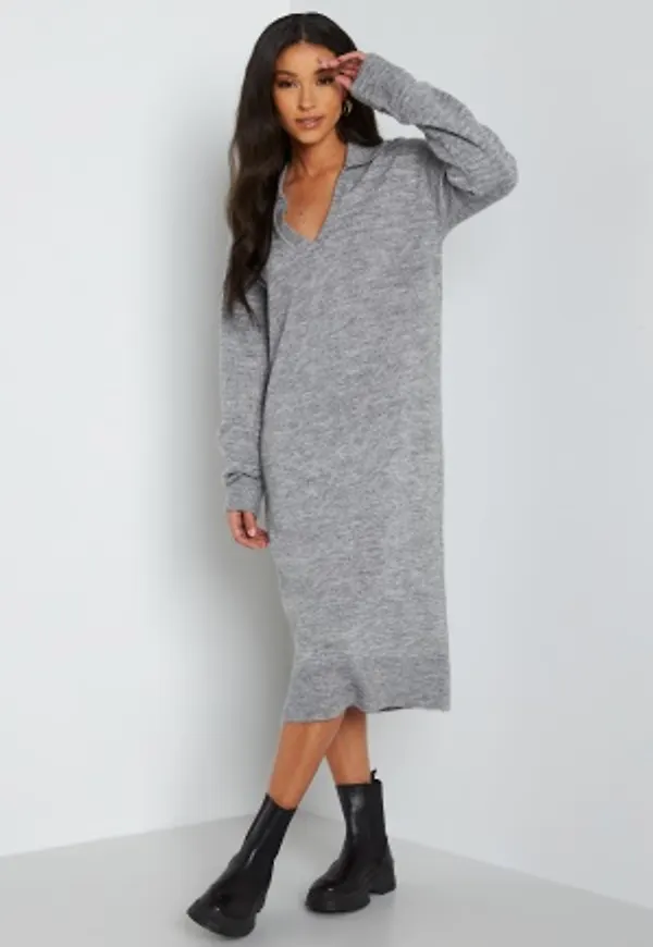 Object Collectors Item Laura L/S knit dress Light Grey Melange M