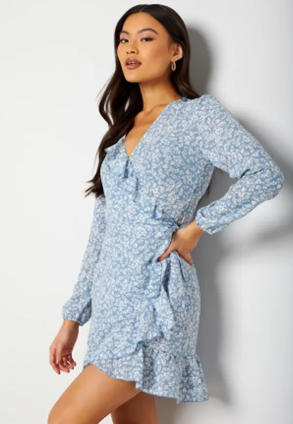 ONLY Carly L/S Wrap Dress Cashmere Blue AOP:WH 38