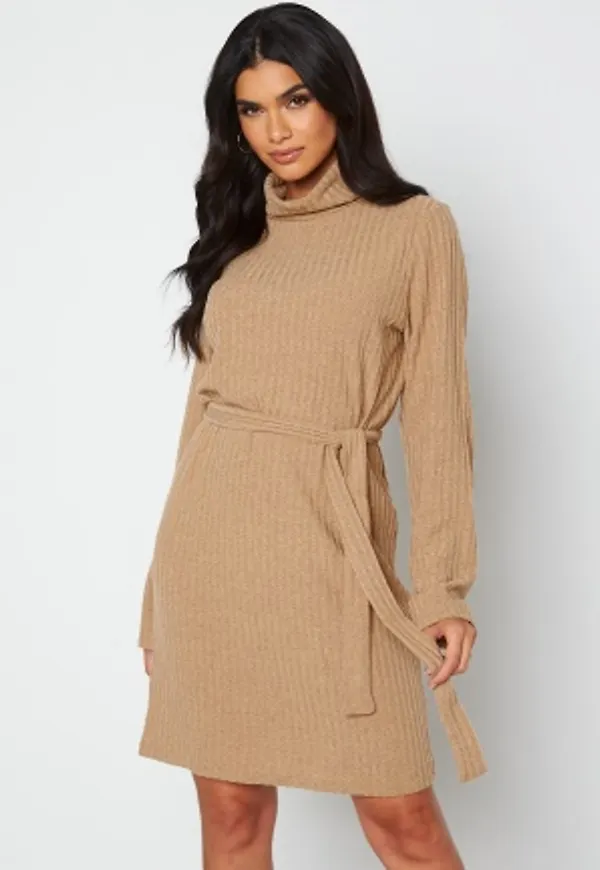 VILA Elita High Neck L/S Dress Tigers Eye M