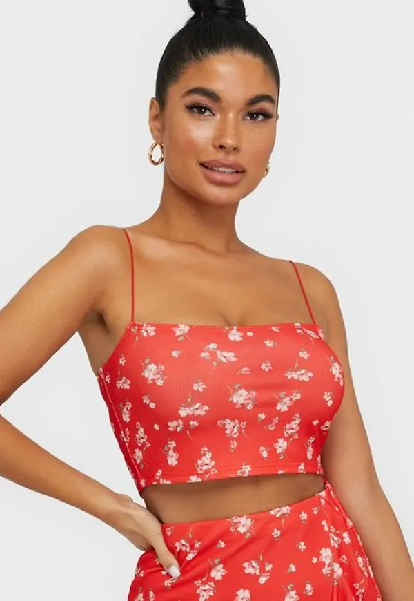 NLY One Print Crop Top Linnen Röd Mönstrad