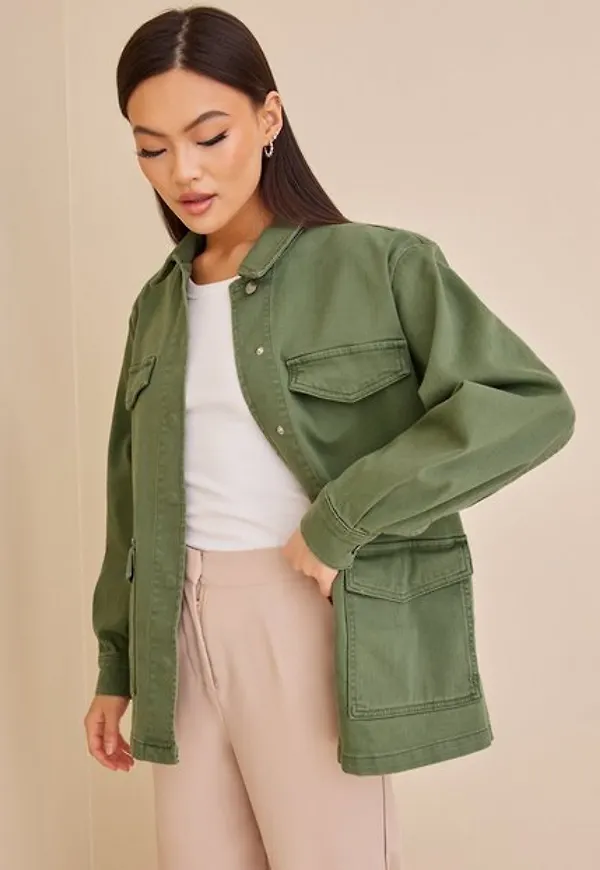 Selected Femme Slfcaro Ls Hedge Green Denim Jacket Jeansjackor