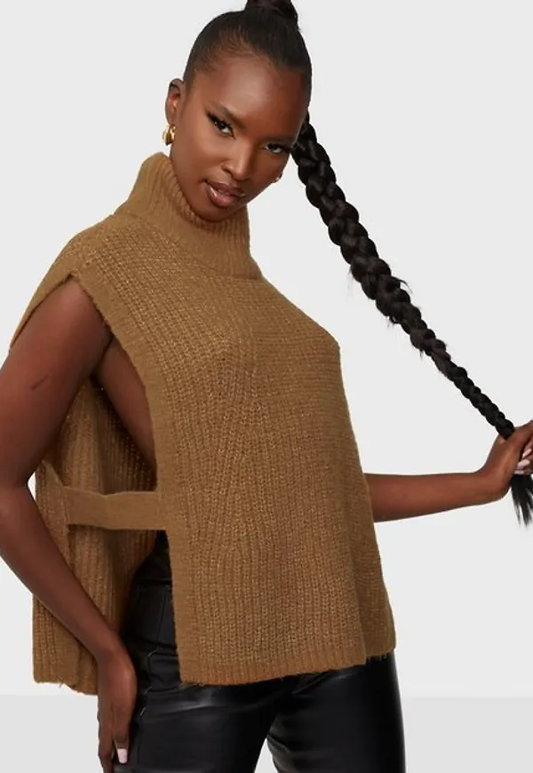 Noisy May Nmrobina S/L Knit Vest Stickade västar Toasted Coconut Melange