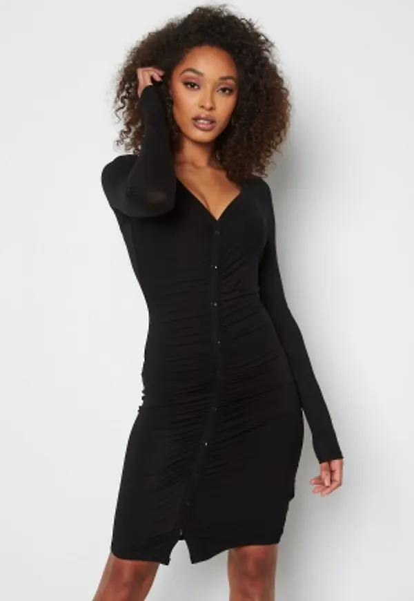 BUBBLEROOM Larissa ruched button dress Black M