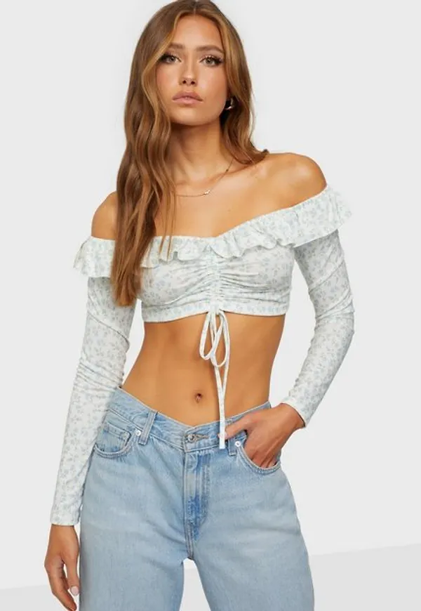 NLY Trend Drawstring LS Print Top Crop tops