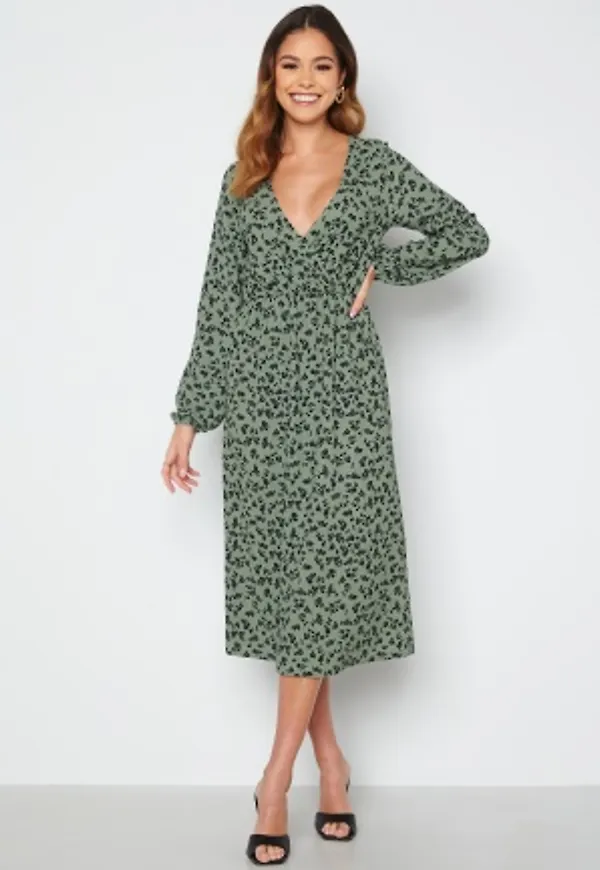 BUBBLEROOM Milana wrap dress Green / Floral XS