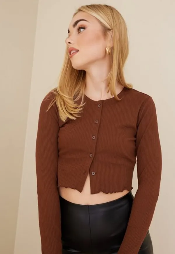 Noisy May Nmdrakey L/S O-Neck Babylock Cardi Långärmade toppar Brunette