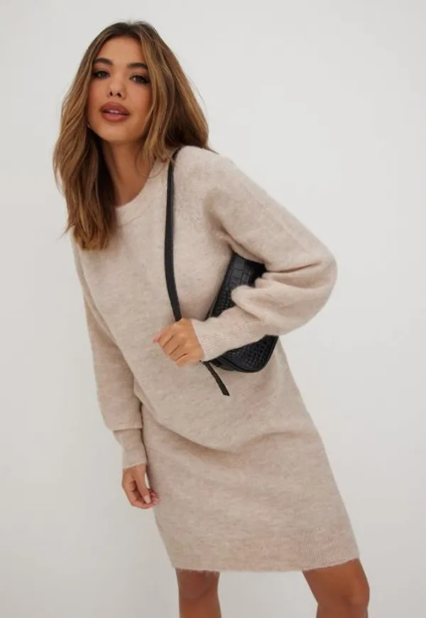 Selected Femme Slflulu Ls Knit Dress O-Neck B Noos Långärmade klänningar Birch Melange