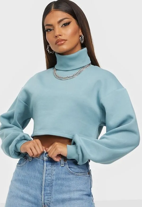 NLY Trend Cropped Turtleneck Sweat Sweatshirts Blå