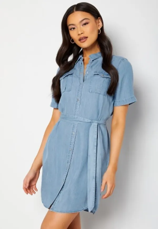 VERO MODA Silja SS Short Shirt Dress Light Blue Denim L